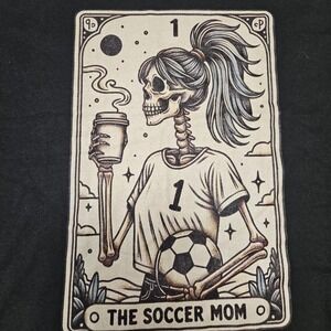 Port & Company Soccer Mom Tarot Card T-Shirt Womens Large Black Skeleton Graphic